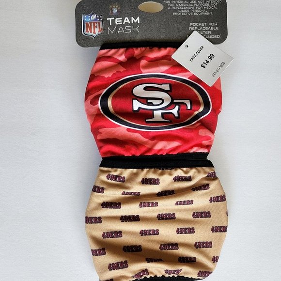 San Francisco 49ers NFL Branded Team Masks Reusable 2-pc NWT Dist. by FOCO - Picture 3 of 8